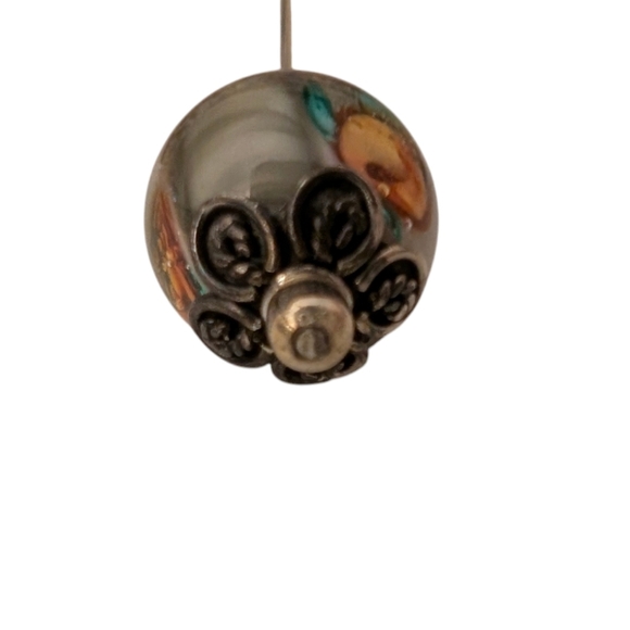 VENETIAN ART Glass Beaded Silver Stick Pin Grey Pink Aqua Floral 1930 - Picture 5 of 7